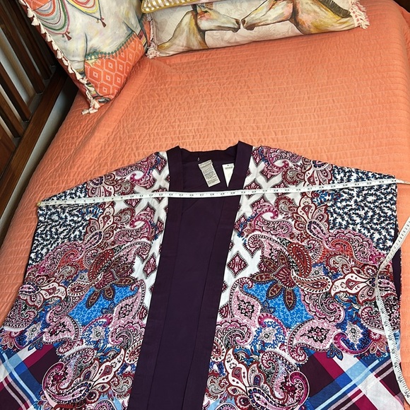 NWT CHICO'S Patchwork Print Ruana Poncho Shawl Wrap S/M - Picture 9 of 14